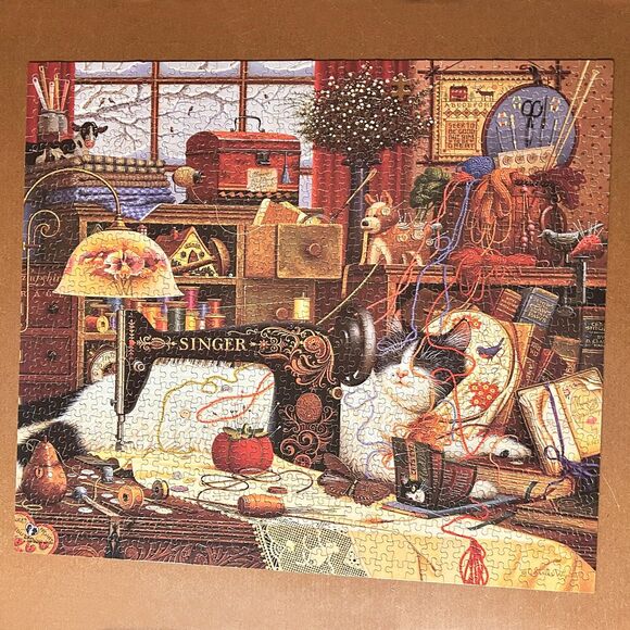 Vintage 1998 Sew, Sew Relaxing Charles Wysocki 1000 Piece Cat Puzzle - Complete - Picture 2 of 9